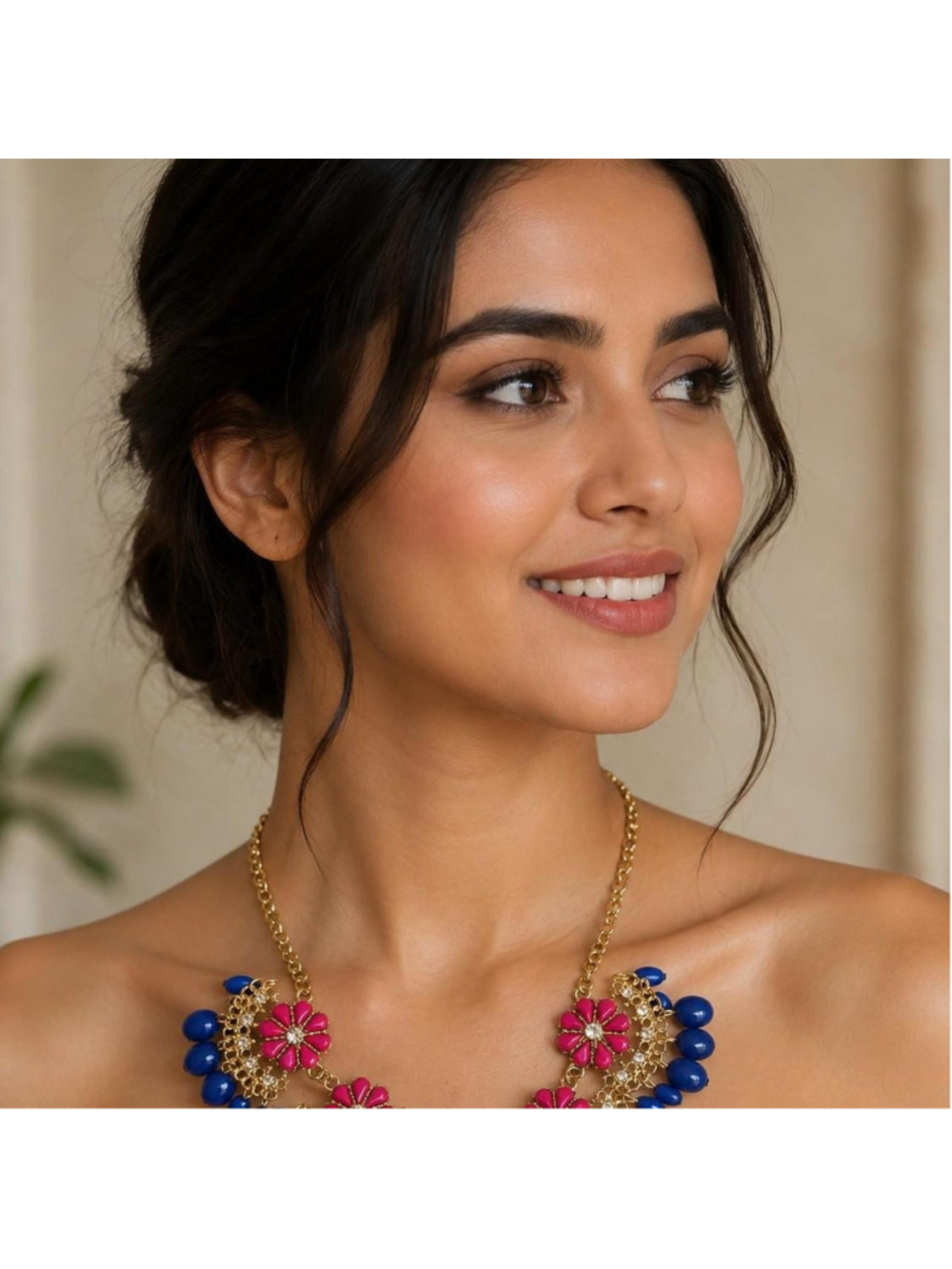 Pink and blue floral necklace #floral #boho #festival
